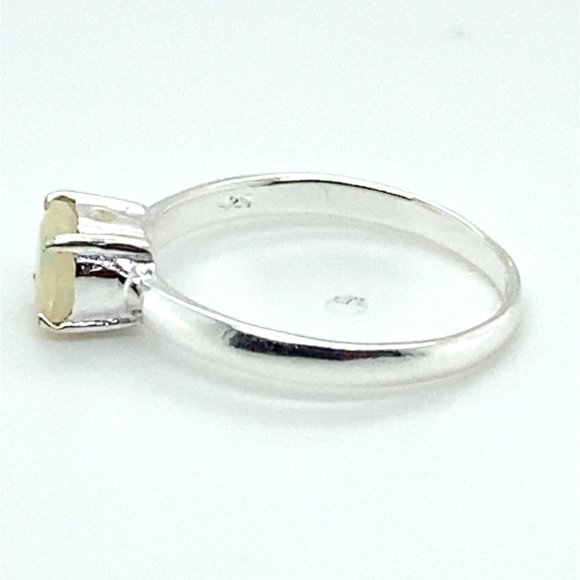 White Precious Opal .47ct Platinum Finish Solid 925 Sterling Silver Ring - Picture 7 of 7